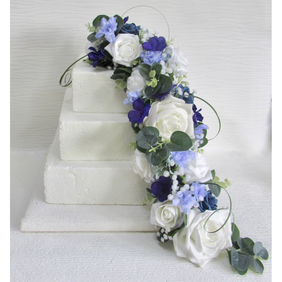 Blue & White Cascading Cake Flowers Avalanche Cake Cascade